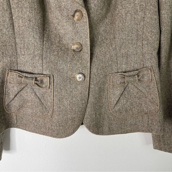 Ann Taylor tan wool bow button preppy office blazer 8P - Picture 3 of 7